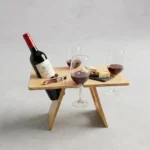 Mesa de Picnic Rectangular de Madera para Vino y 3 Copas - Imagen 2