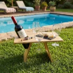 Mesa de Picnic Rectangular de Madera para Vino y 3 Copas - Imagen 3