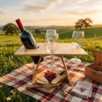 Mesa de Picnic Rectangular de Madera para Vino y 3 Copas - Imagen 5